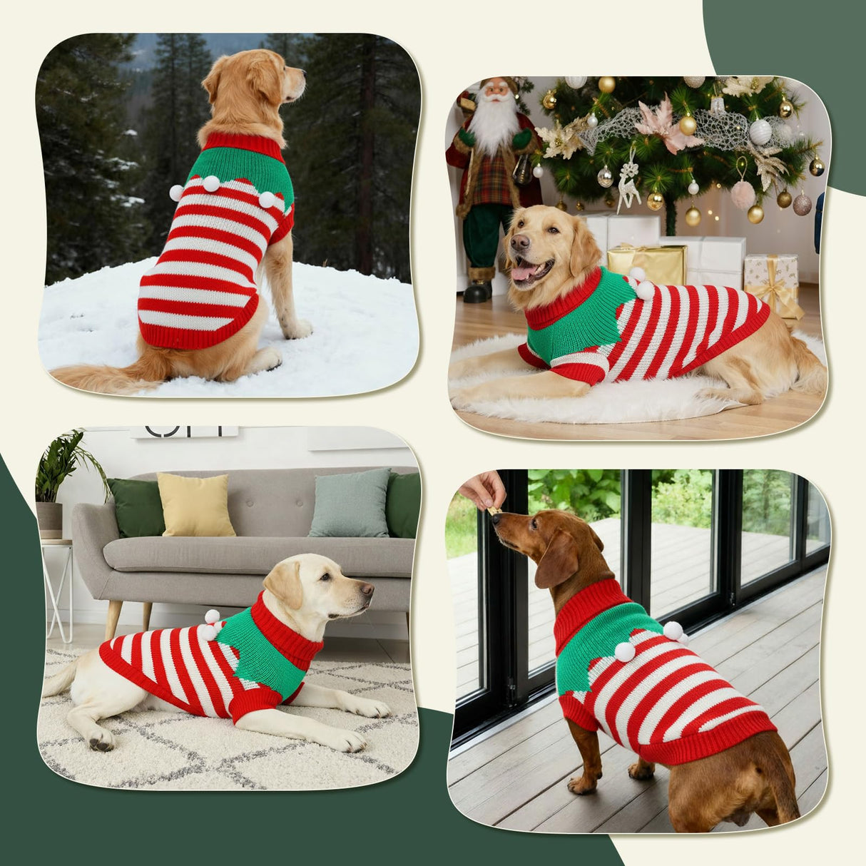 Dog Sweater Knitted for Small to Large Dogs Boy Girl, Classic Turtleneck Dog Christmas Sweaters, Warm & Soft Pet Clothes for Winter (Santa Stripe, 2XL)