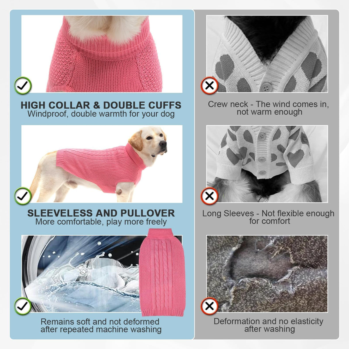 K9meme Large Dog Sweater, Classic Cable Knit Warm Dog Sweatshirt with Reflective Yarn for Girl Boy, Halloween Fall Winter Coat Turtleneck Pullover Clothes Apparel for Small Medium Large Dogs (Pink L)