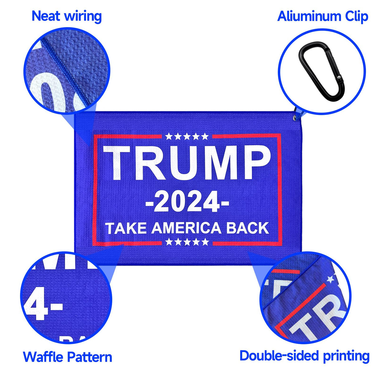 Solvora 2024 Trump Golf Towel, Waffle Design and Strong Water Absorption, Clip Convenient Flexible Loss-Proof Golf Accessories for Golf Bag Trolly, Cleaning Golf Ball Club Putter Iron for Men & Women