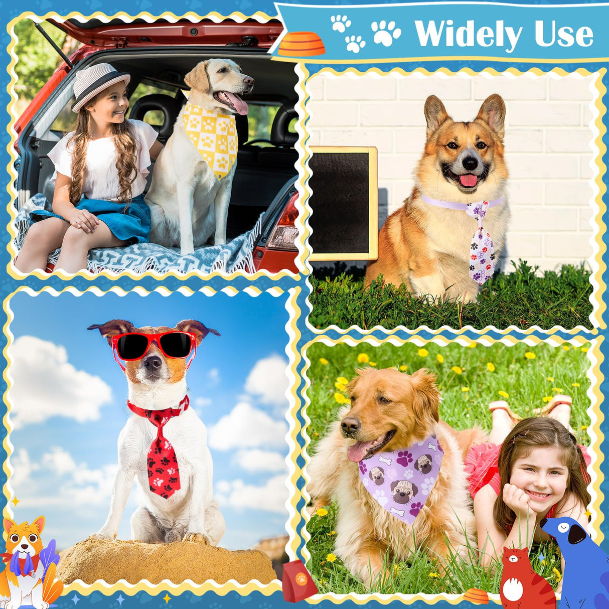 Bunnycool 72 Pcs Dog Bandanas Tie Set Cute Bulks Pet Scarves with Paw Cat Pattern Adjustable Cute Dog Triangle Scarfs Neck Ties for Holiday Birthday Accessories