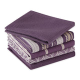 Assorted Woven Kitchen Set, Dishtowel, 18x28, Dishcloth, 13x13, Eggplant, 5 Piece