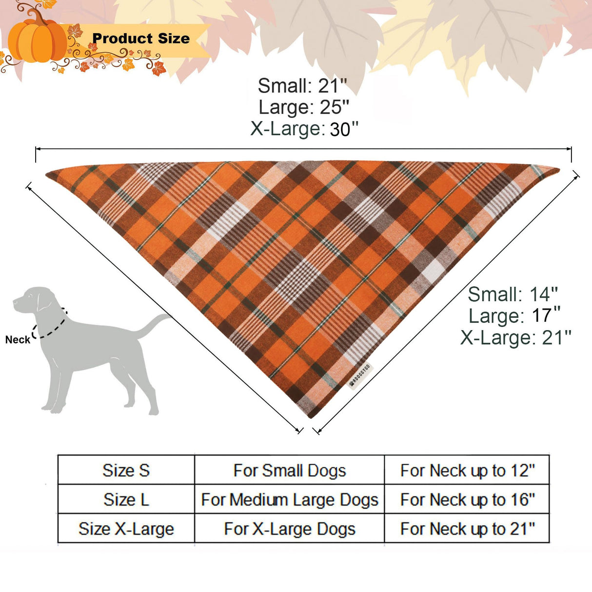 ADOGGYGO Fall Dog Bandana Hat Bow Set - Stylish Orange Plaid Fall Thanksgiving Halloween Costume Outfit for Extra Large Dogs (X-Large)