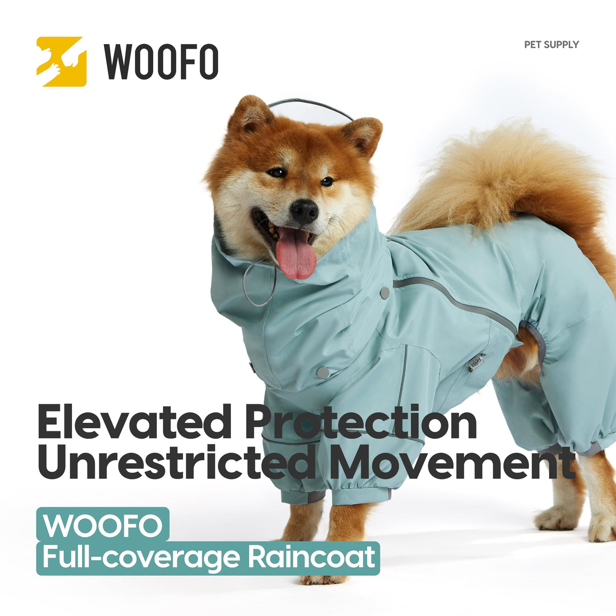 WOOFO Full-Coverage Dog Raincoat, Lightweight, Comfortable, Adjustable & Easy to Wear Dog Rain Jacket, Detachable Cap, Reflective Strip (Grey, Large)
