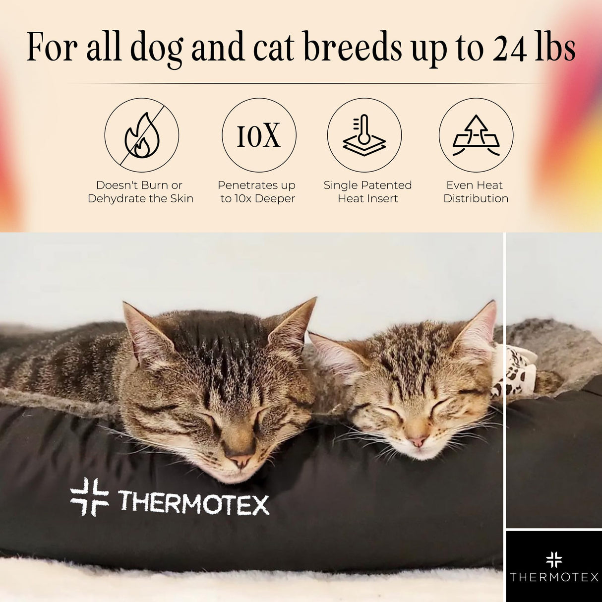 Thermotex Far Infrared Heated Pet Bed - Heated Cat & Dog Bed for Pain Relief & Arthritis - Therapeutic Heat Pad for Elderly Pet Support & Relaxation - Machine Washable