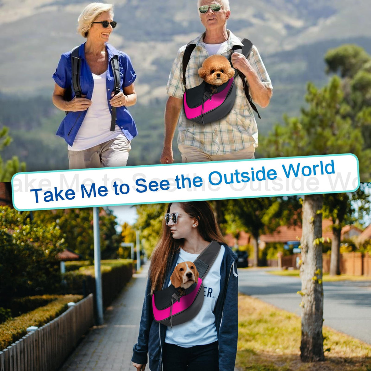 PUCEWMY Small Dog Sling Carrier, Sling Pet Pouch to Wear Medium Dog Cat Travel Breathable, Soft-Sided Crossbody Puppy Carrying Purse Bag, L, Rose