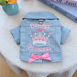 Dog Jean Jacket Girl Puppy Clothes Funny Apparel Outfits with Letter，Pearl ，Crown，Bow Decor Small Dog Clothes Cat Shirts Pink Bow L
