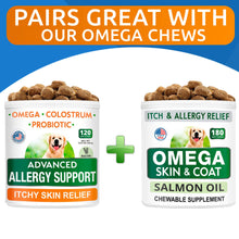 Load image into Gallery viewer, BARK&amp;SPARK Advanced Dog Allergy Itch Relief Chews - Skin Probiotics w/Fish Oil Omega 3 - Itchy Skin Relief Pills - Anti Itching Licking - Skin Allergies Treatment Immune Supplement Colostrum-120 Bacon
