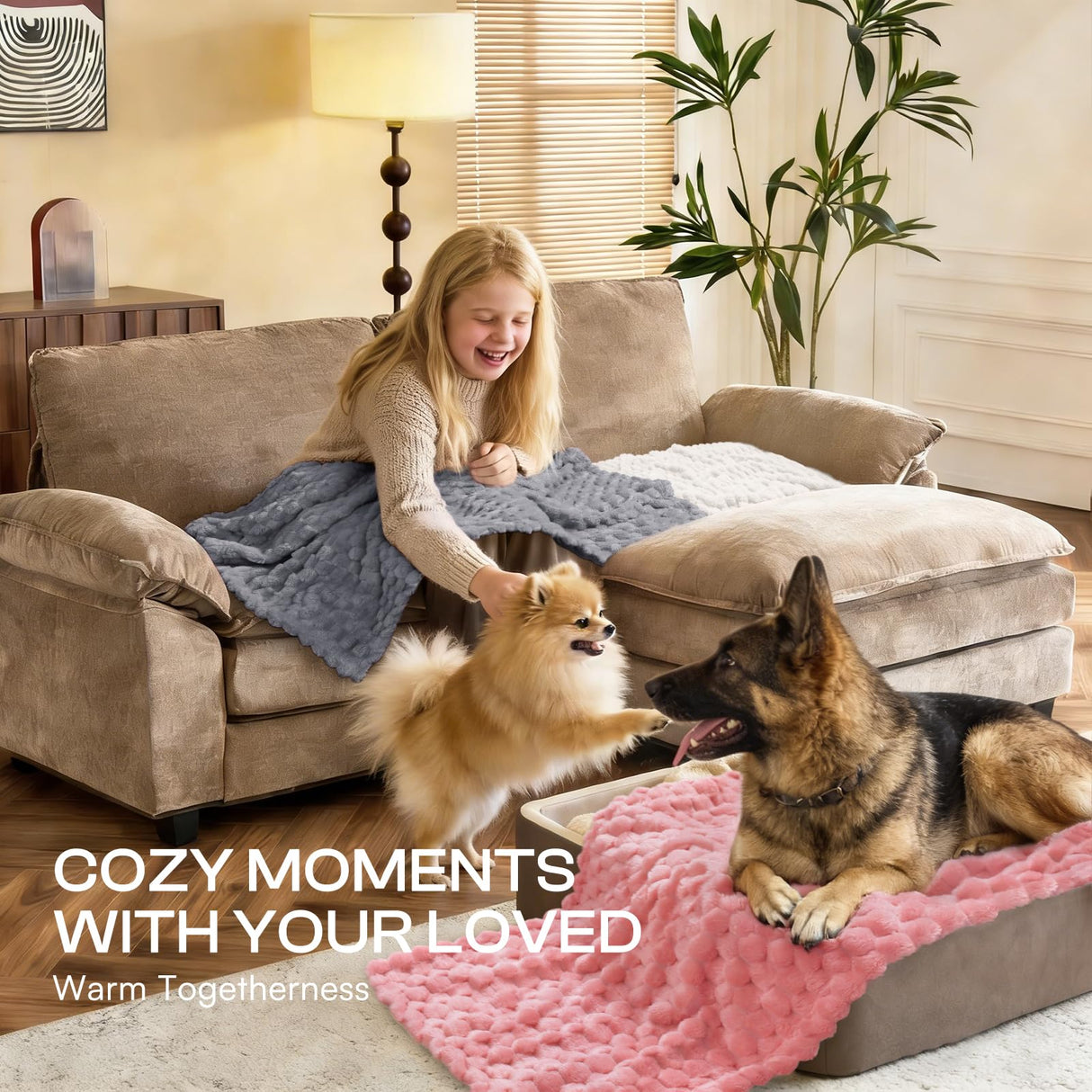 Luciphia 300GSM Fleece Dog Blanket for Small Medium Large Dogs 3D Jacquard 1 Pack 3 Flannel Puppy Cat Pet Throw Blankets Soft Washable Decorative Furniture Protect Pcs3-Grey/White/Pink, L(41''x31'')
