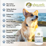 Wholistic Pet Organics Wild Alaskan Salmon Oil for Dogs - 100 Soft Gels - Rich Omega 3 Fish Oil with EPA & DHA for Skin, Coat, Joint, and Heart Health - Natural Dog Skin & Coat Care