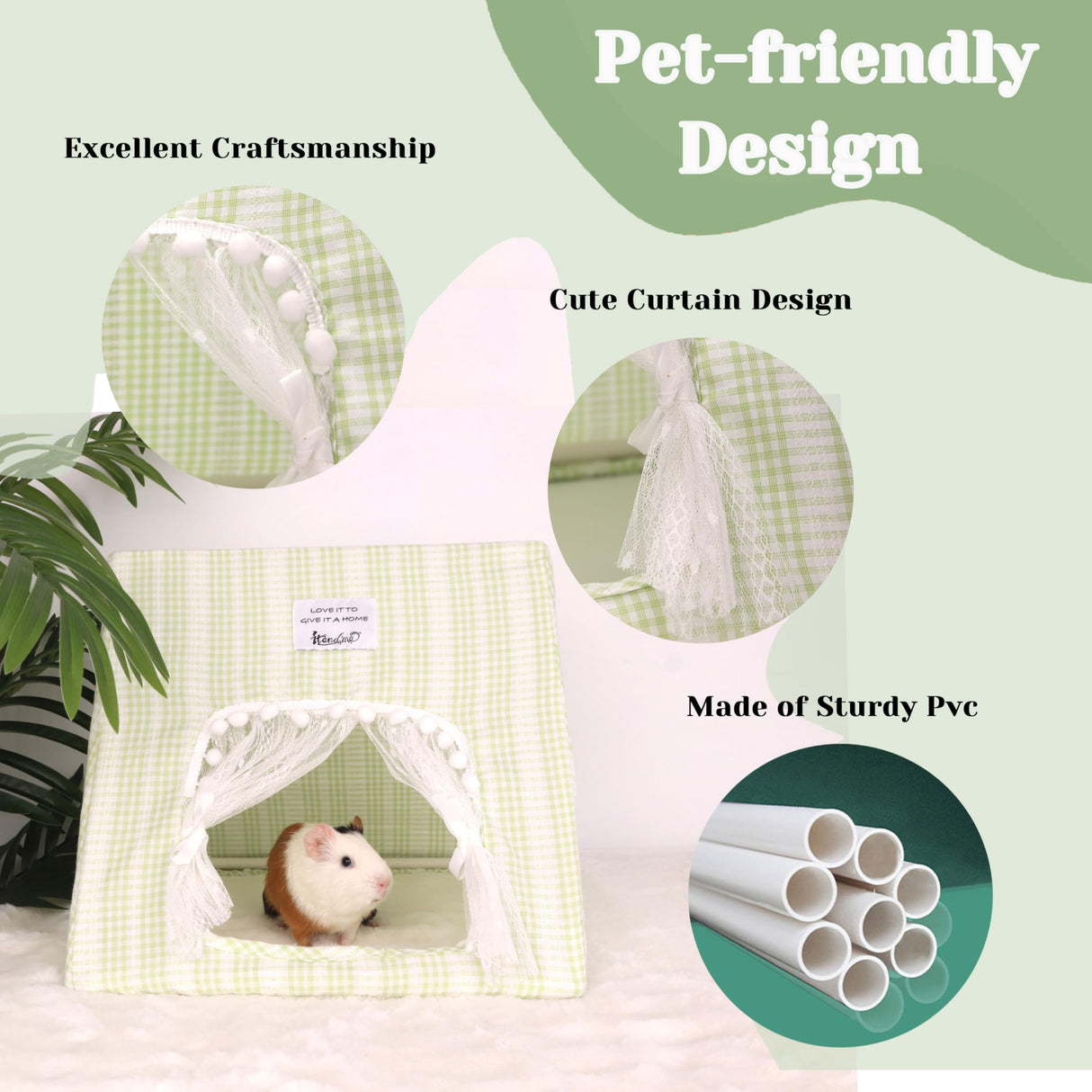 Guinea Pig Hideout Large with Curtain, Bunny Hideout, Machine Washable Guinea Pig Hide Tent Houses & Habitats, Small Animal Hideout for Pet Rabbit, Ferret, Rat, Chinchilla, Squirrel (Grid, Large)