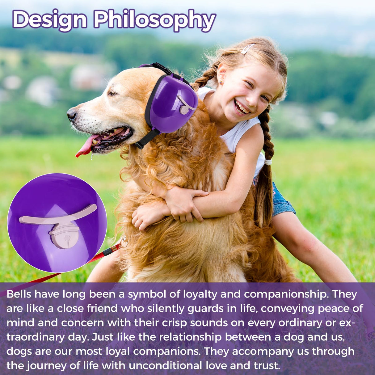 Famikako New Dog Ear Muffs for Noise Protection - 30dB NRR Dog Headphones, Noise Cancelling Hearing Protection Upgraded Design with Bell Accent (Purple, Large)