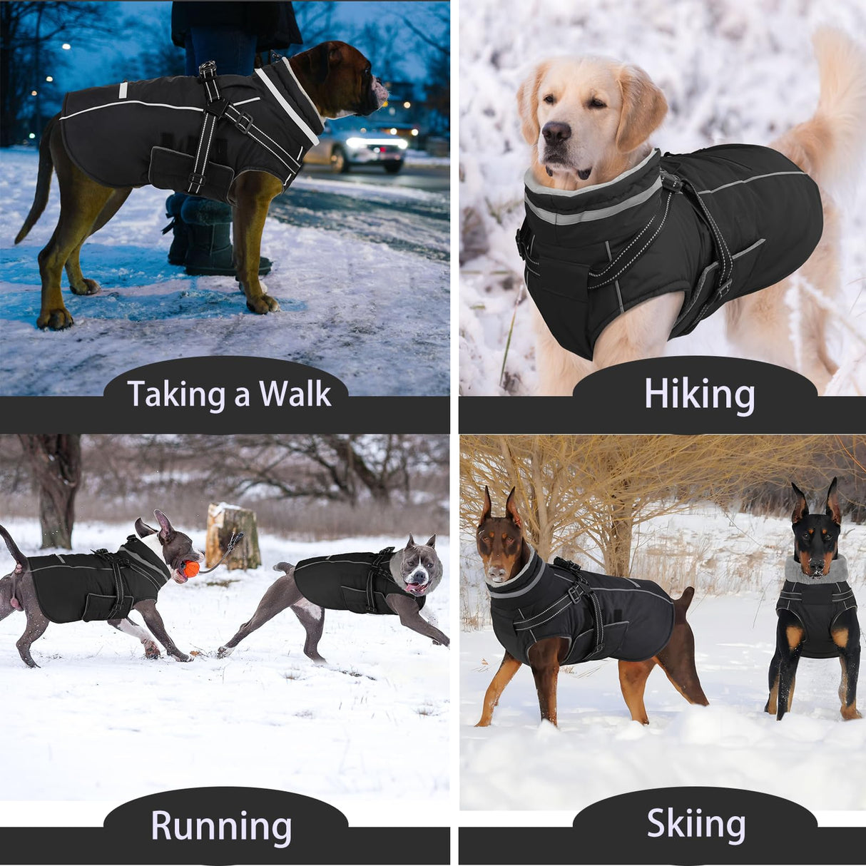 Doglay 2 in 1 Dog Coat with Harness Built-in, Waterproof Dog Winter Jacket with Pocket & Poop Bags, Reflective Adjustable Pet Winter Coat for Small, Medium, Large Dogs - Black, 3XL