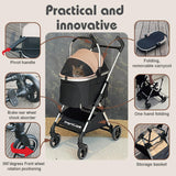BRIGHTCARE Pet Stroller for Small Dogs & Cats Under 20 lb with Detachable Carrier, Converts to Car Seat, Ultra-Lightweight only 11lb, One Hand Fold