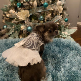 Hollow Dog Wedding Dress Tutu Skirt Luxury Lace Pearl Bow Christmas Dress Costume for Small Dog Pet Apparel (XS, White)