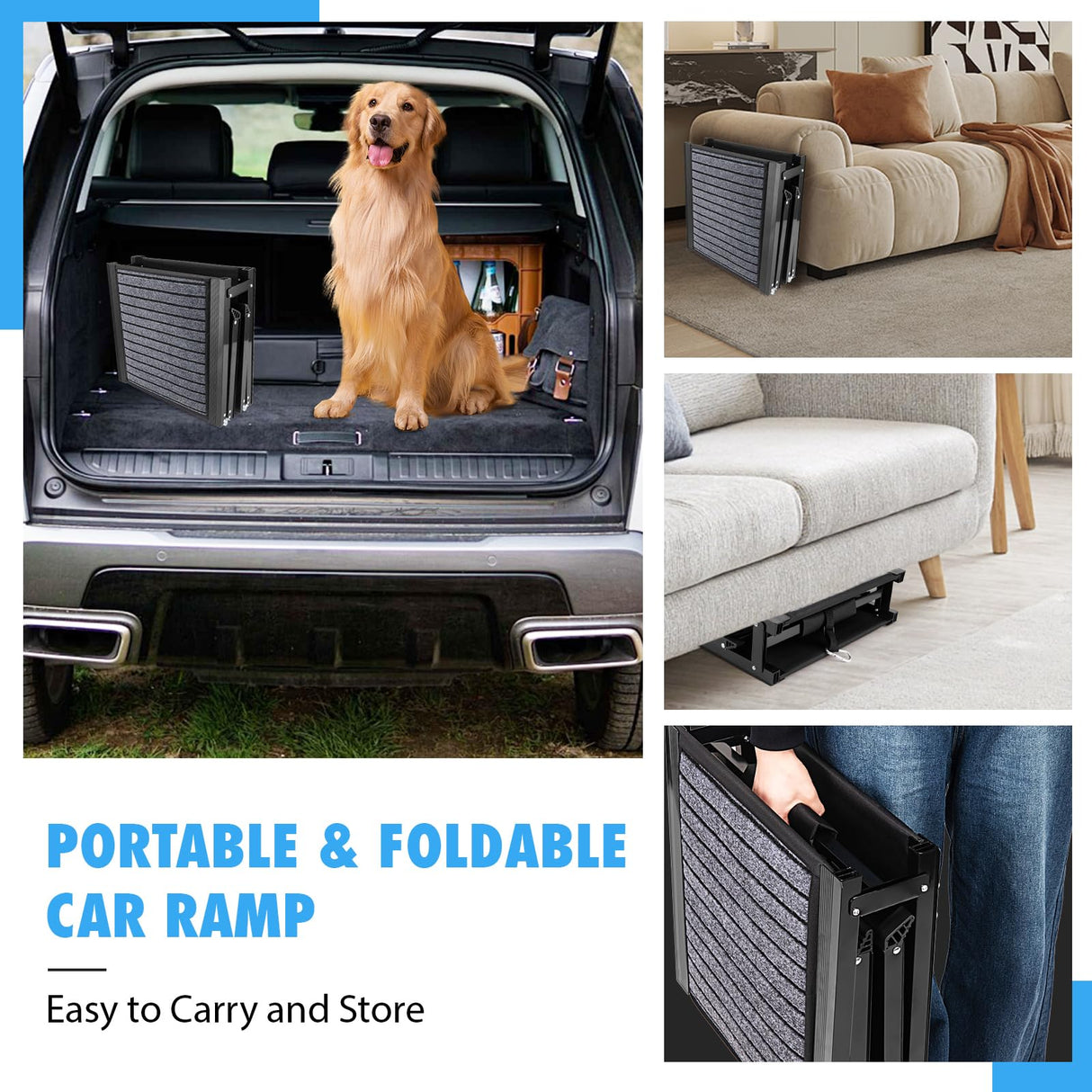 Folding Dog Ramp for Cars, 63"x17" Large Dog Ramp for SUV & Truck, Non-Slip Surface & Side Handle, Portable Pet Ramp