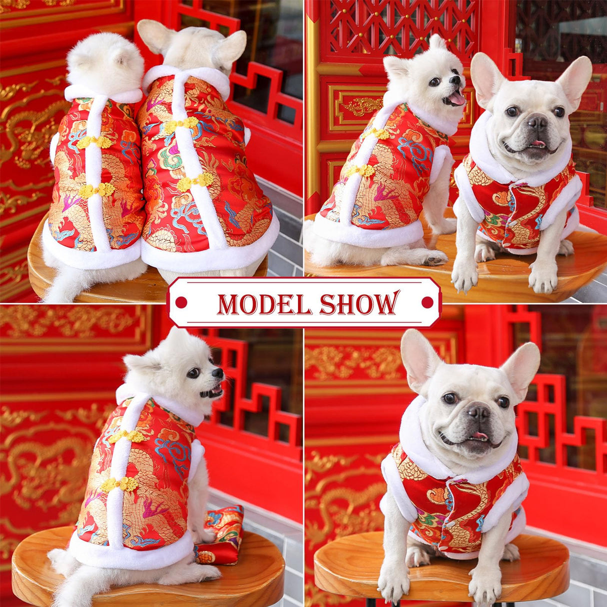 BAMY New Year Dog Dragon Robe Costume Warm Cat Cheongsam Winter Pet Clothes Vest of The Tang Dynasty Christmas Coat for Cats Teddy Bichon Small Medium Dogs (XXL (Chest Circumference 24.4in))