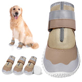 DcOaGt Dog Shoes Small Size Dogs,Mesh Breathable Dog Boots & Paw Protectors for Hot Pavement Summer Winter Snow, 360°Anti-Slip Dog Booties with Reflective Strips for Hiking/Walking,Khaki 4PCS(Size 3)