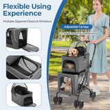 Double Dog Stroller, Foldable 3-in-1 Cat Strollers with 2 Detachable Carriers, Safety Belt, Washable Cover, Removable Pads, 4 Wheels Travel Pet Stroller for Small Medium Dogs(Grey)