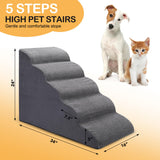 CiWiVOKi Dog Stairs for Bed, 5-Step Dog Steps for Couch and High Bed, Non-Slip Pet Stairs, 24" High Sofa Foam Ramp - Best for Small Pets, Older Cats with Joint Pain
