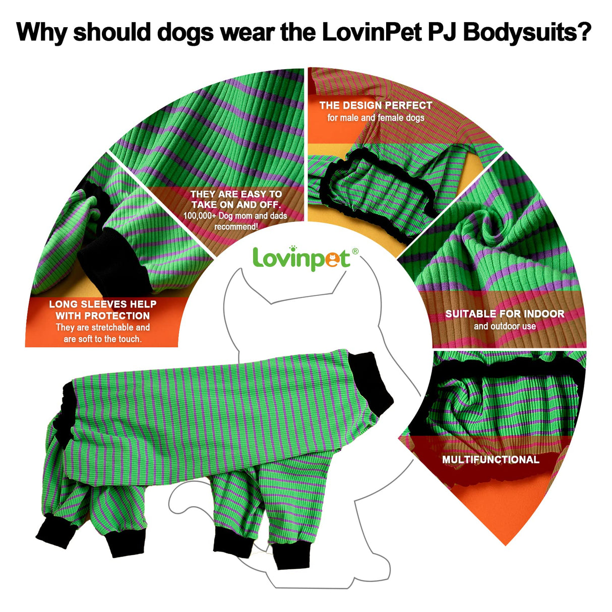 LovinPet Big Pitbull Dog Pajamas, Cotton Green and Grey Stripe Dog Shirt, Stop Shedding for Dogs,Onesies for Dogs, Pet Pajamas for Dogs, Pitbull Clothes, Pet PJ's, M