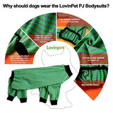 LovinPet Big Pitbull Dog Pajamas, Cotton Green and Grey Stripe Dog Shirt, Stop Shedding for Dogs,Onesies for Dogs, Pet Pajamas for Dogs, Pitbull Clothes, Pet PJ's, M