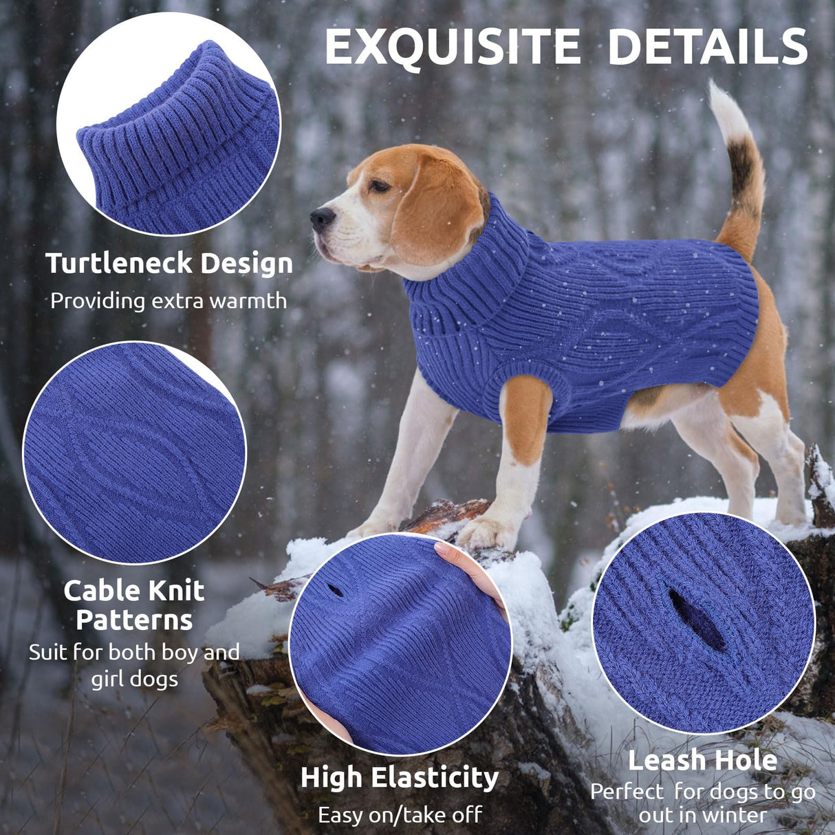 Queenmore Large Dog Sweater, Dog Sweaters for Large Dogs, Thanksgiving Fall Knit Pet Kintwear, Turtleneck Stretchy Christmas Pet Sweater, Winter Warm Clothes for Labrador, Doberman, Royal Blue,2XL