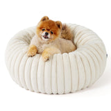 Bedsure ComfyFleece™ Donut Small Dog Bed - Dog Beds for Small Dogs with Corduroy Fleece & Anti Slip Bottom, Round Faux Fur Pet Beds with Washable Removable Cover, Cream, 23x23x7 inches