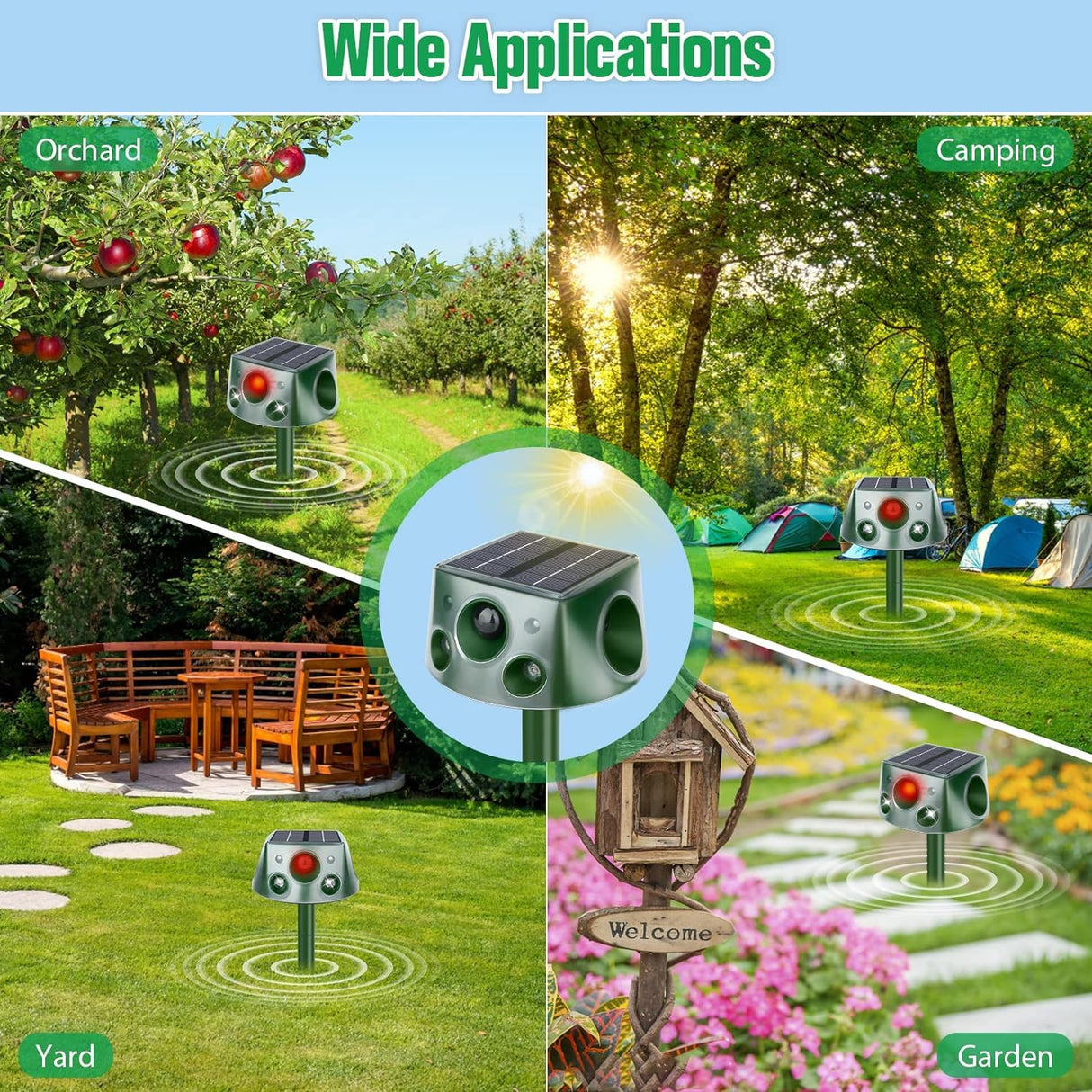 Ultrasonic Animal Repellent,2023 Upgrade 360° Cat Repellent Outdoor,Waterproof Squirrel Repellent with Motion Sensor,Solar Animal Repeller Outdoor,Repel Dogs Bird Skunk Rabbit Squirrels Deer
