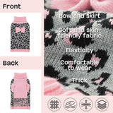 YUDODO Small Dog Sweater with Bowtie Turtleneck Leopard Knitted Pet Girl Dog Winter Clothes Warm Sweater for Yorkies Chihuahua with Leash Hole (S, Pink Leopard)