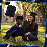 Huhumy 3 Pcs Dog Cat Graduation Doctoral Costume Set, 2026 Pet Graduation Cap and Deluxe Doctoral Gown with Hood Side Tam Puppy Kitty Dogs Cats Grad Holiday Party Costume Accessory(Black Blue,M)