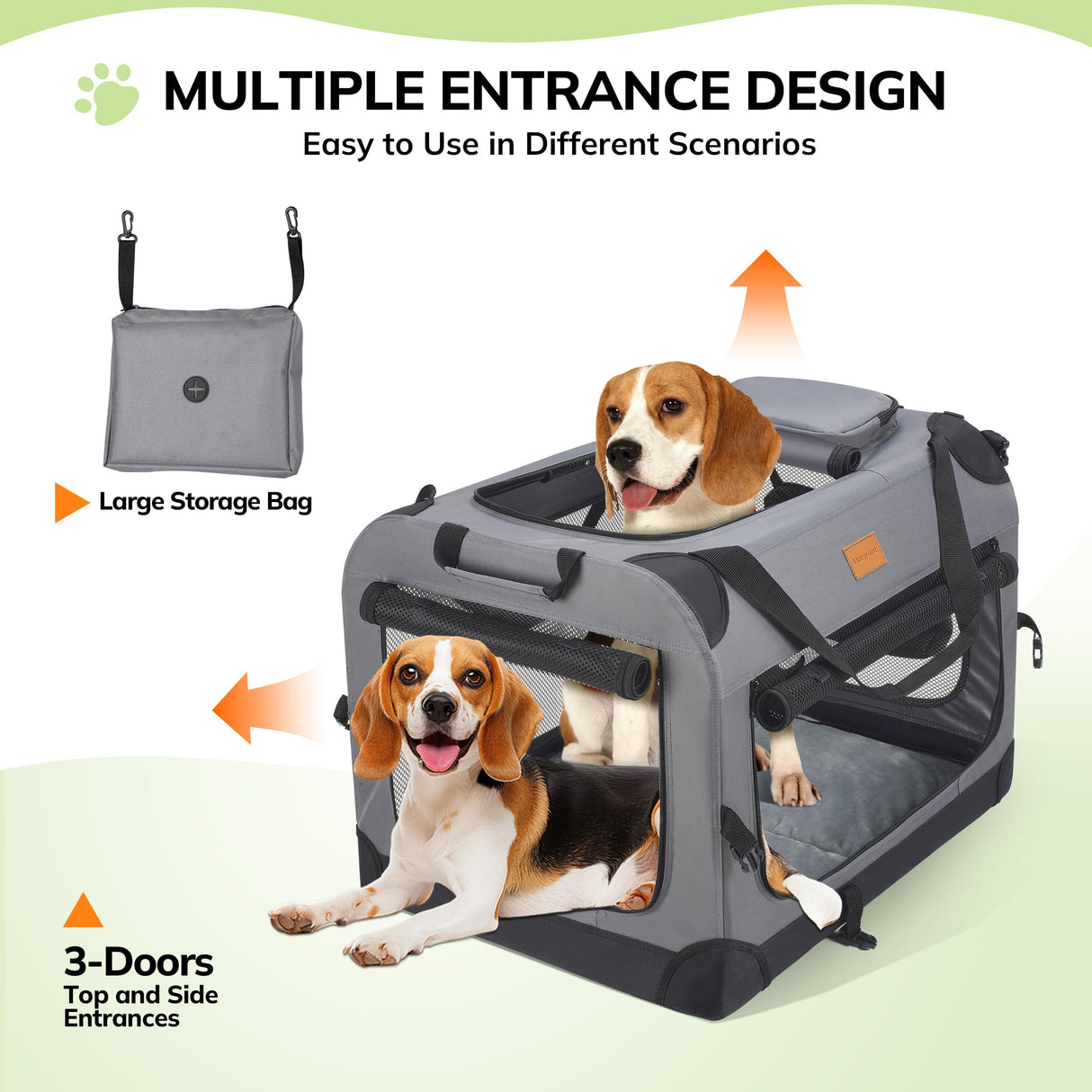 Morpilot 32-inch Portable Collapsible Dog Crate: Travel Dog Crate Soft-Sided for Medium Large Dogs up to 70lbs, with Foldable Bowl, Shoulder Strap & Storage Pockets, Grey
