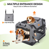 Morpilot 32-inch Portable Collapsible Dog Crate: Travel Dog Crate Soft-Sided for Medium Large Dogs up to 70lbs, with Foldable Bowl, Shoulder Strap & Storage Pockets, Grey