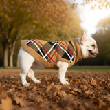 EXPAWLORER Fall Dog Sweater for Small Medieum Large Dogs, Knitted Pullover Turtleneck Cold Weather Classic Plaid Pet Clothes Sweatshirt Outfits for Winter, Girl/Boy Knitwear with Leash Hole Beige ML