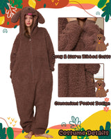 Hrxcrzco Unisex Poodle Dog Onesie Pajamas Cute Puppy Dog Costume Adult Halloween Animal Cosplay Costume Sleepwear Homewear, Dark Brown L