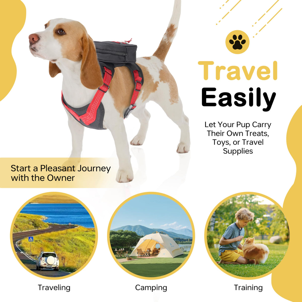 Adjustable Backpack for Small Dogs, Dog Backpack Harness with Reflective Leash, Built in Poop Bag Dispenser, Detachable Dog Back Pack for Outdoor Adventures, Puppy Training, Walking(Black,Large)