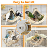 Bird Perch Toy with Mirror for Cage, Interactive Rocking Parakeet Toys and Perches, Wood Exercise Wheel Cockatiel Toys, Birds Enrichment Toy for Parrot, Bird Cage Accessories Perch for Budgies Conure