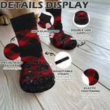 EXPAWLORER Dog Socks for Cold Winter Snow to Prevent Licking Paws, Anti Slip Doggie Booties Grippy Shoes for Hardwood Floors, Boots & Paw Protectors for Small Medium Large Senior Dogs Red Black S