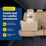 PetSafe Happy Ride Quilted Dog Safety Seat - Dedicated Pet Car Seat for Safer Travel - Elevated Pet Booster for Window Views - Machine Washable Removable Cover - Fits Most Cars