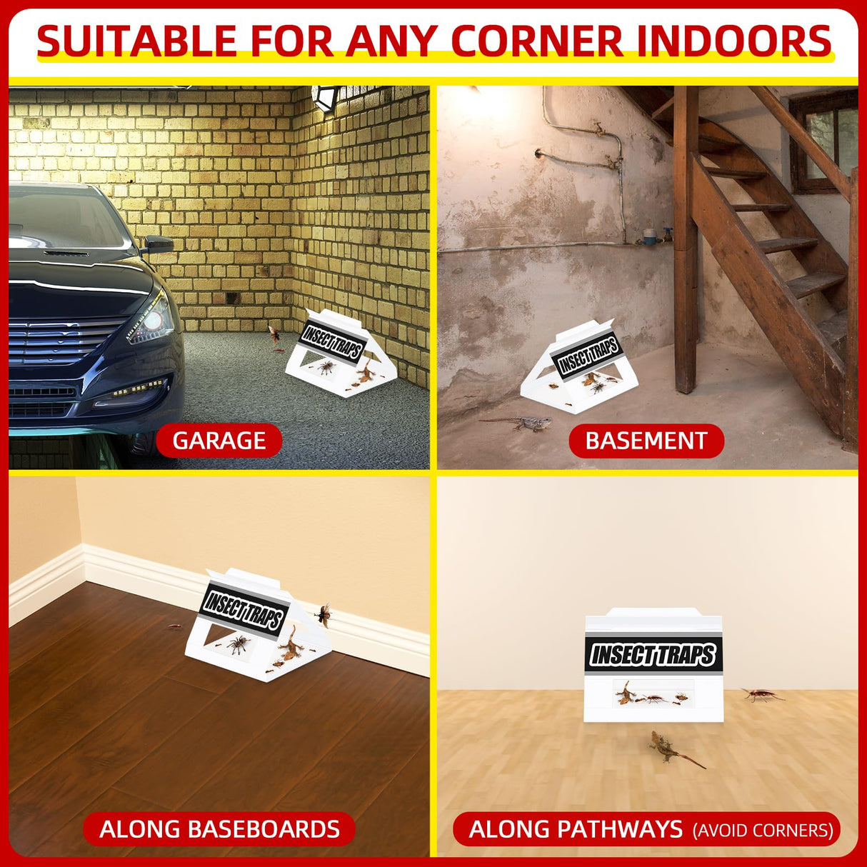 Roach & Spider Glue Traps Indoor 36 Pcs Insect Sticky Traps for Killing Cockroach Bug Ant Silverfish Cricket Brown Recluse Spider, Home Safe Pest Killer Control to Kids & Pets, Non Toxic & Harmless