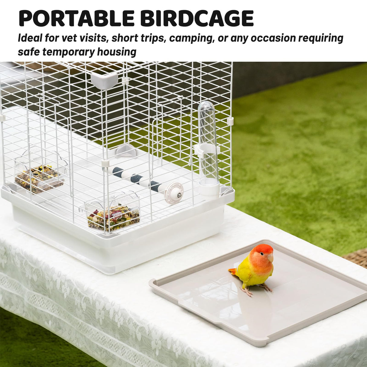 14.6" Portable Travel Bird Cage, Parrot Cage, Ample Room for Tail Movement, with Food Box, Perch, Water Bottle, for Vet Visit, Short Trip, Parakeet, Cockatiel, Budgie, Small Medium Birds