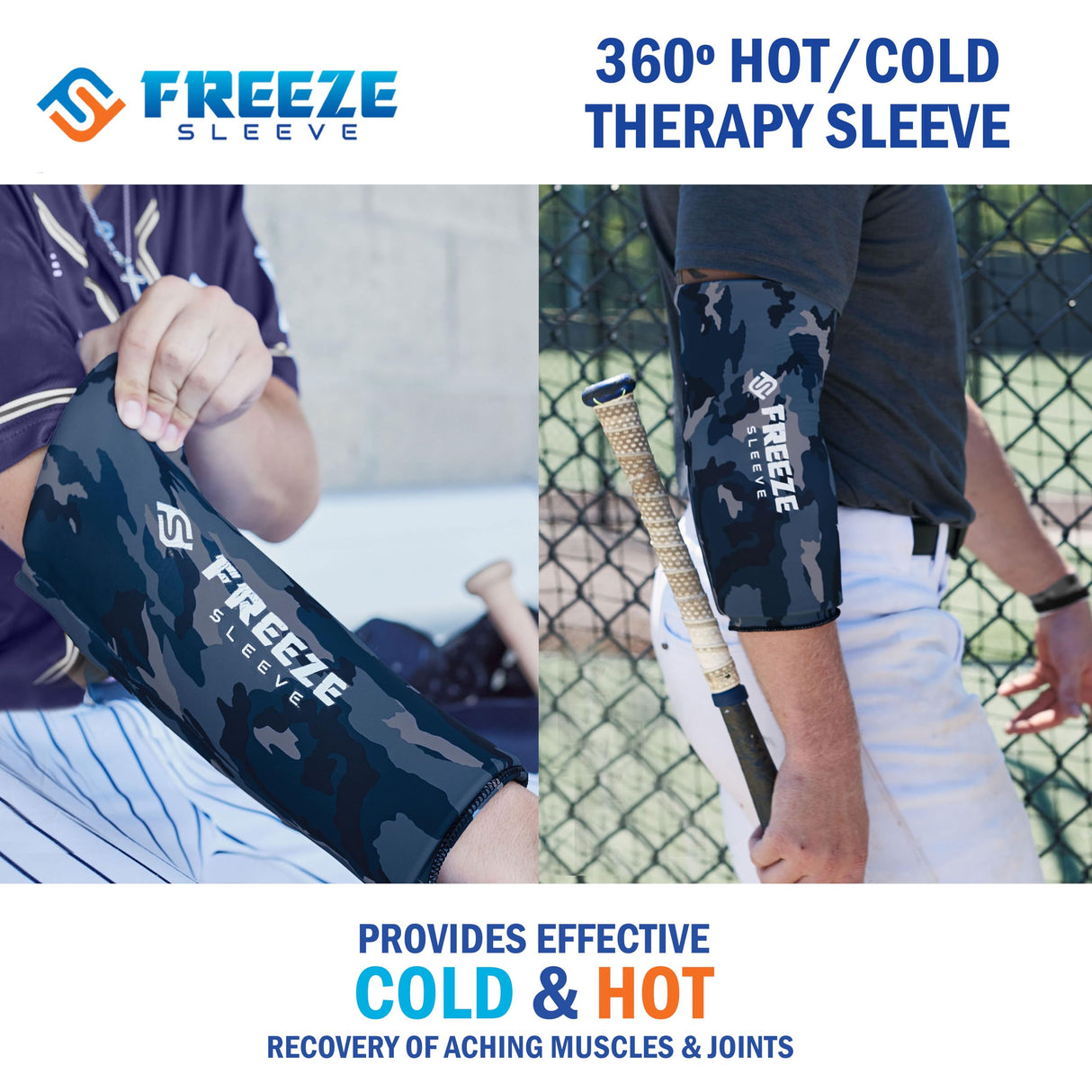 FreezeSleeve Ice & Heat Therapy Sleeve- Reusable, Flexible Gel Hot/Cold Pack, 360 Coverage for Knee, Elbow, Ankle, Wrist- Blue Camo, 3X-Large