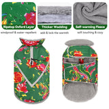 VIVAGLORY Snowrap Dog Coat, Jacket with Harness Hole, Dog Coat for Winter & Cold Weather, Fluffy Warm Fleece Lined Reflective Water Resistant for Puppy, M, Northeast Florals-Green