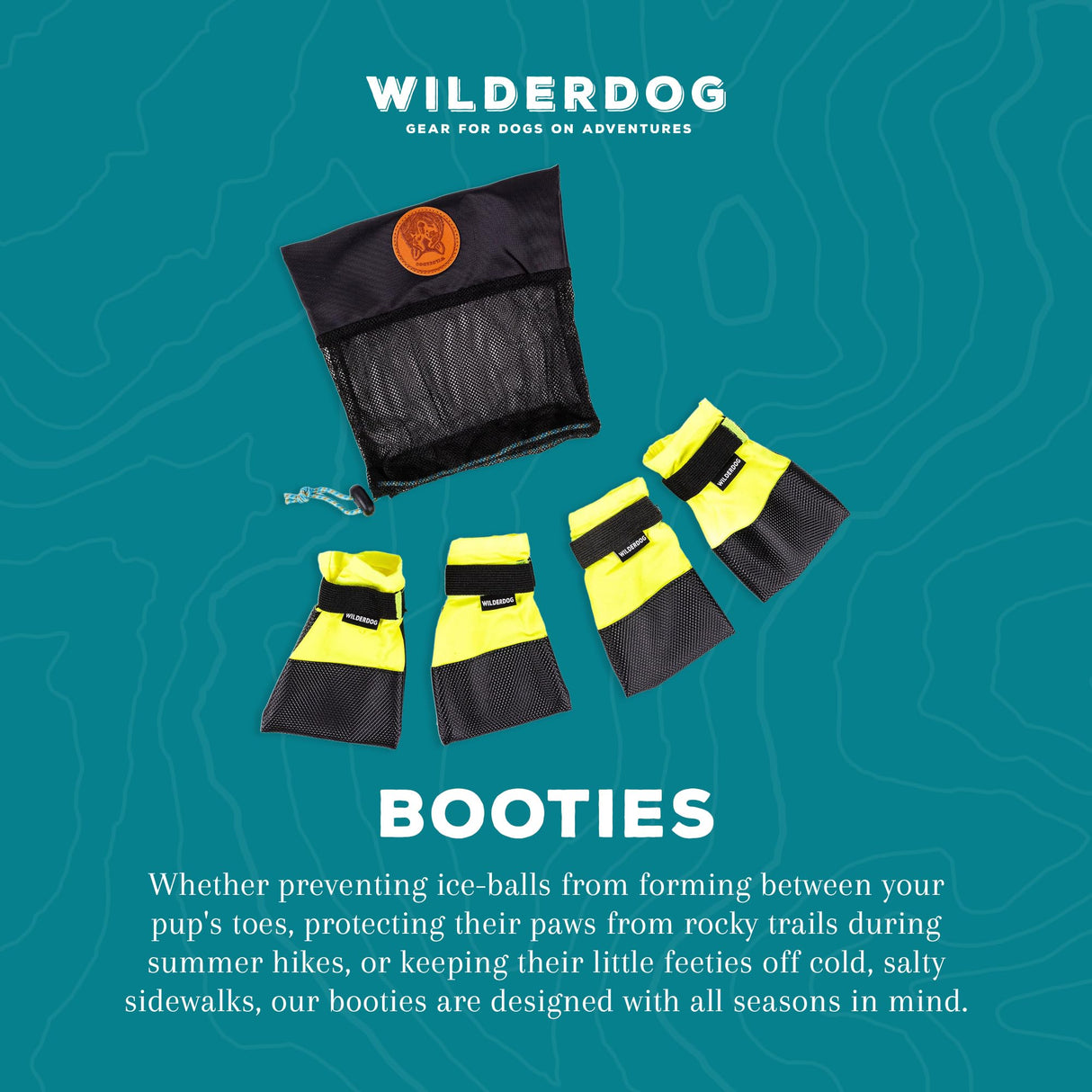 Wilderdog Dog Booties, Lightweight, Grippy Rubber Bottom, Double Hook & Loop Closure Set of 4 - Large