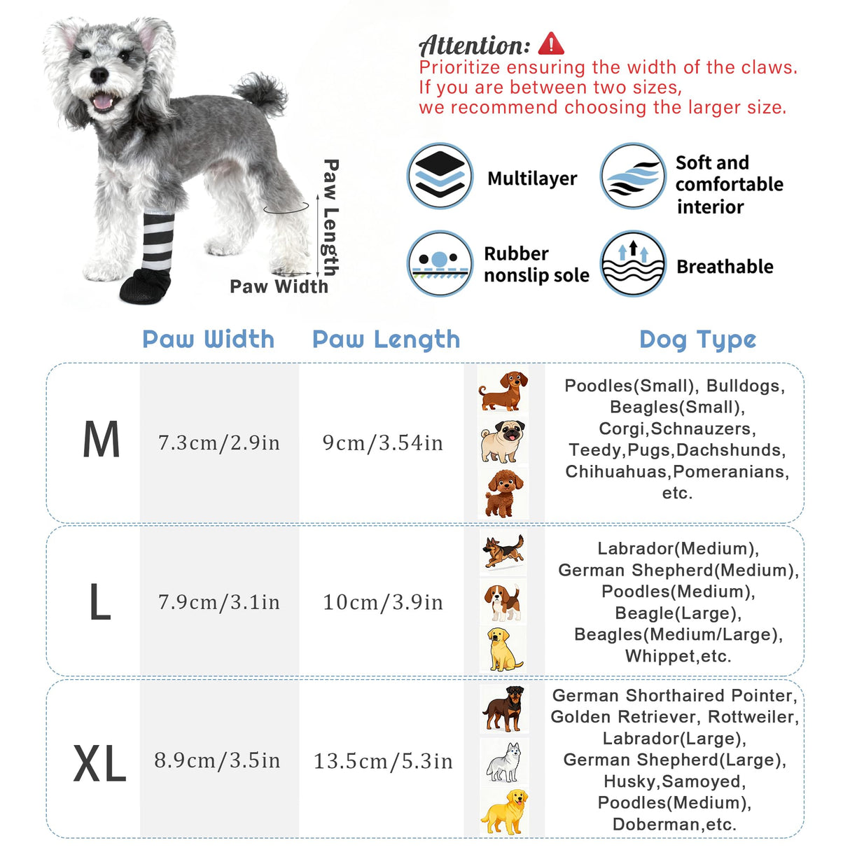 Snugrance 2 pcs Dog Paw Wound Recovery Boot, Lick-Proof Protection, Non-Slip Pet Shoe with 3 Strengthen Self-Adhesive Strap, Soft Protector for Medium to Large Dogs (M)