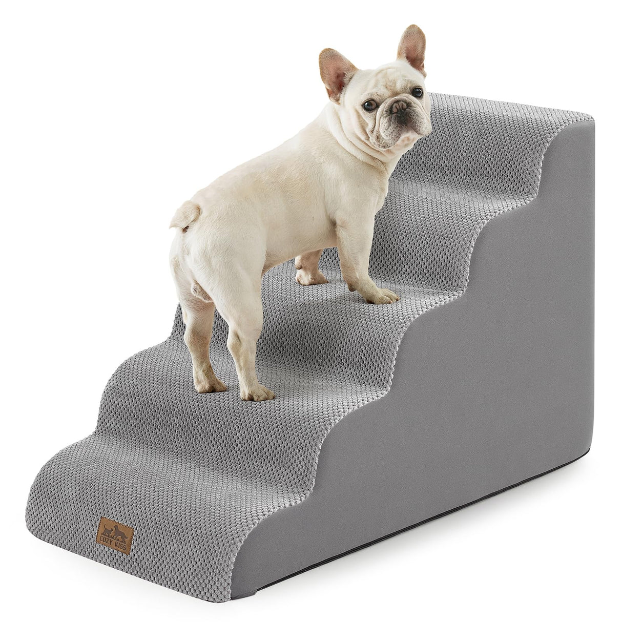 COZY KISS Dog Stairs for Small Dog 22.6" H, Curved Pet Step for Puppy, Older Cat, Medium Pet Ramp for High Bed, Ladder with High Density Foam, Durable, 5 Step, 15.7x33x22.6 inch, Grey
