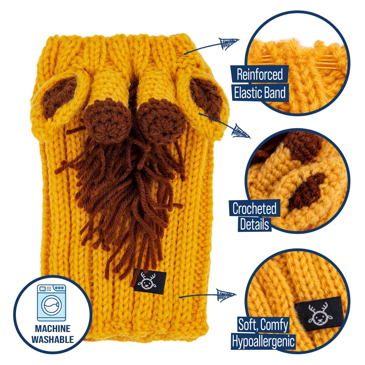 Zoo Snoods Giraffe Costume - Knit Dog Snood Ear Wrap for Pets, Warm Neck Cover for Halloween and Winter (Large)