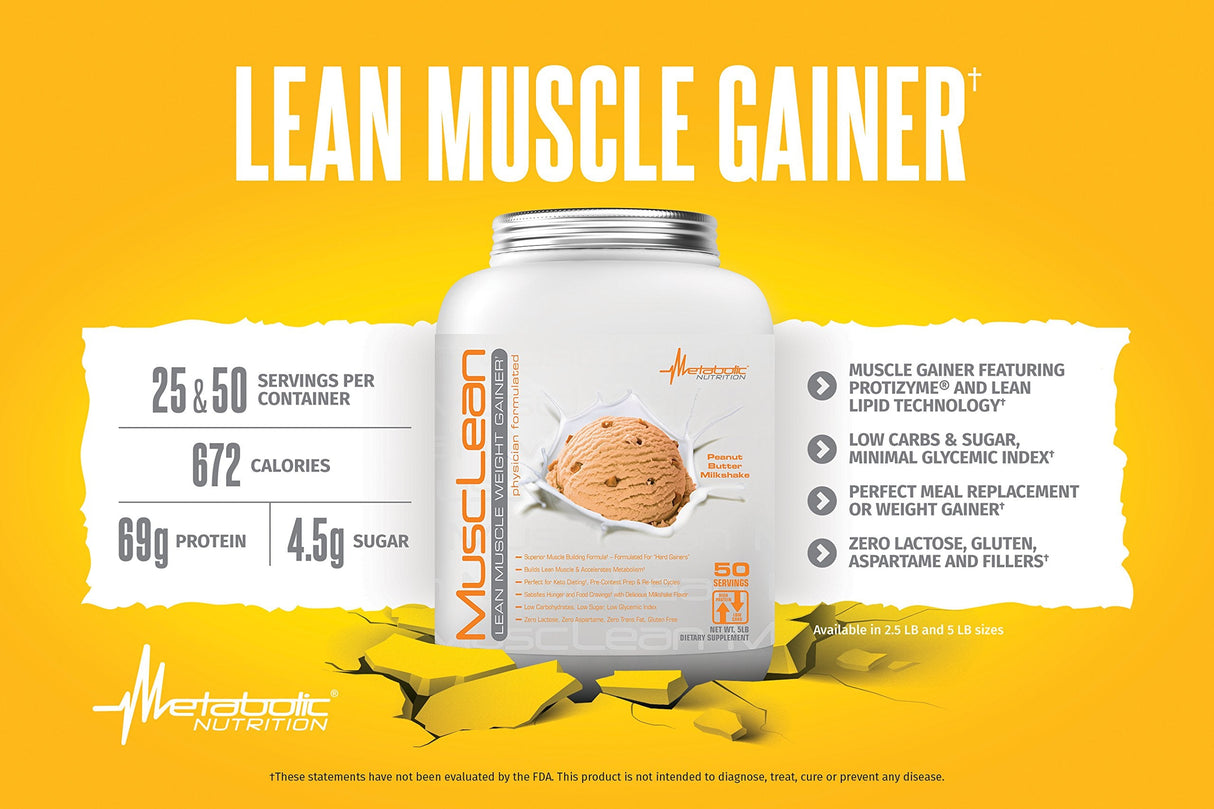 Metabolic Nutrition - Musclean - Milkshake, Whey High Protein Meal Replacement, Maintenance Nutrition, Low Carb, Keto Diet, Digestive Enzymes, Chocolate, 2.5 Pound (25 ser)