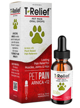Load image into Gallery viewer, T-Relief Pet Pain Relief Drops Arnica +12 Powerful Natural Medicines Help Reduce Muscle Joint &amp; Hip Pain Soreness Stiffness Injuries in Dogs &amp; Cats - Fast-Acting Soother - 1.69 oz
