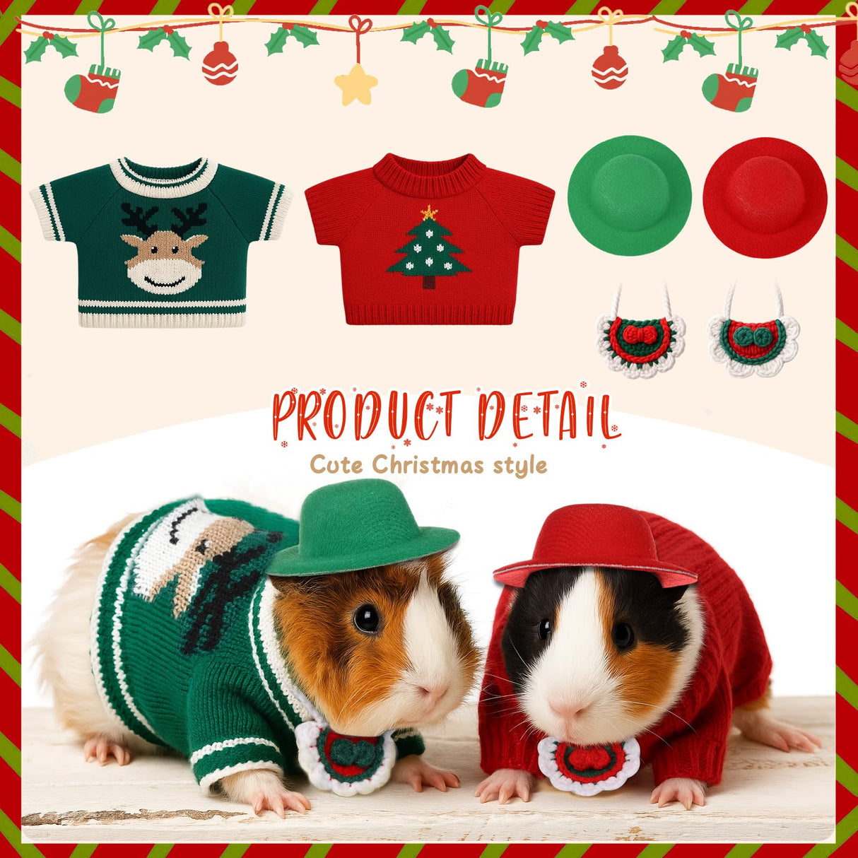 Sunnymove 24 Pcs Christmas Guinea Pig Clothes Includes 8 Guinea Pig Stuff Warm Sweaters, 8 Hand-Knitted Mini Hats, and 8 Cute Little Scarves for Hamster Bunny Small Animal Warm Costume