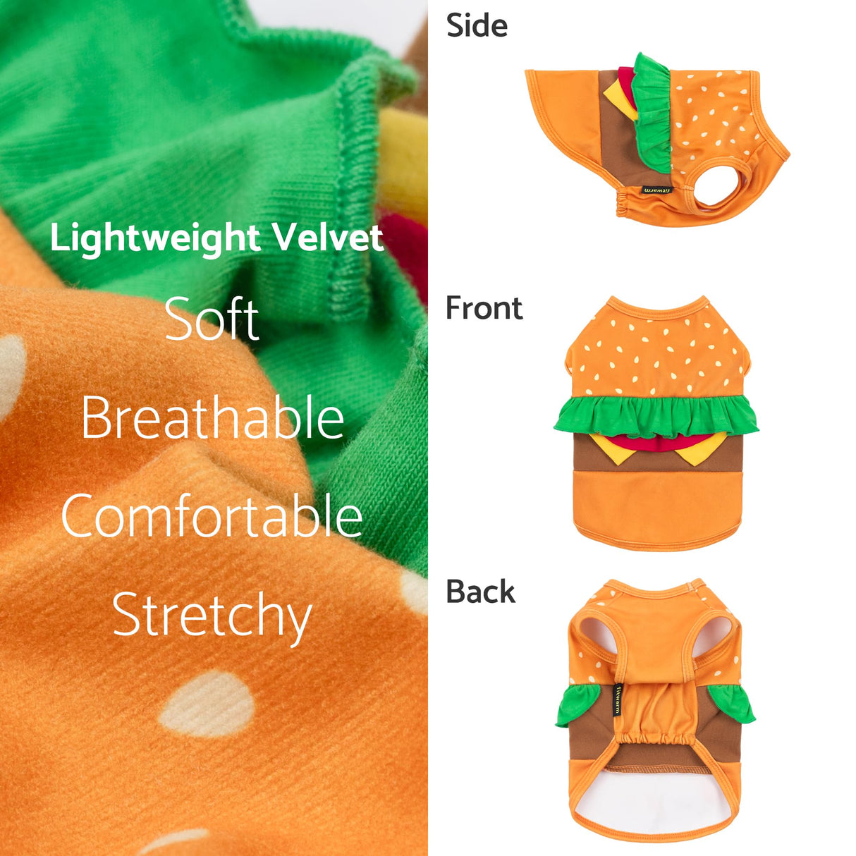 Fitwarm Halloween Dog Hamburger Costume, Funny Clothes for Small Dogs Boy Girl, Pet Fast Food Outfit, Orange, Small